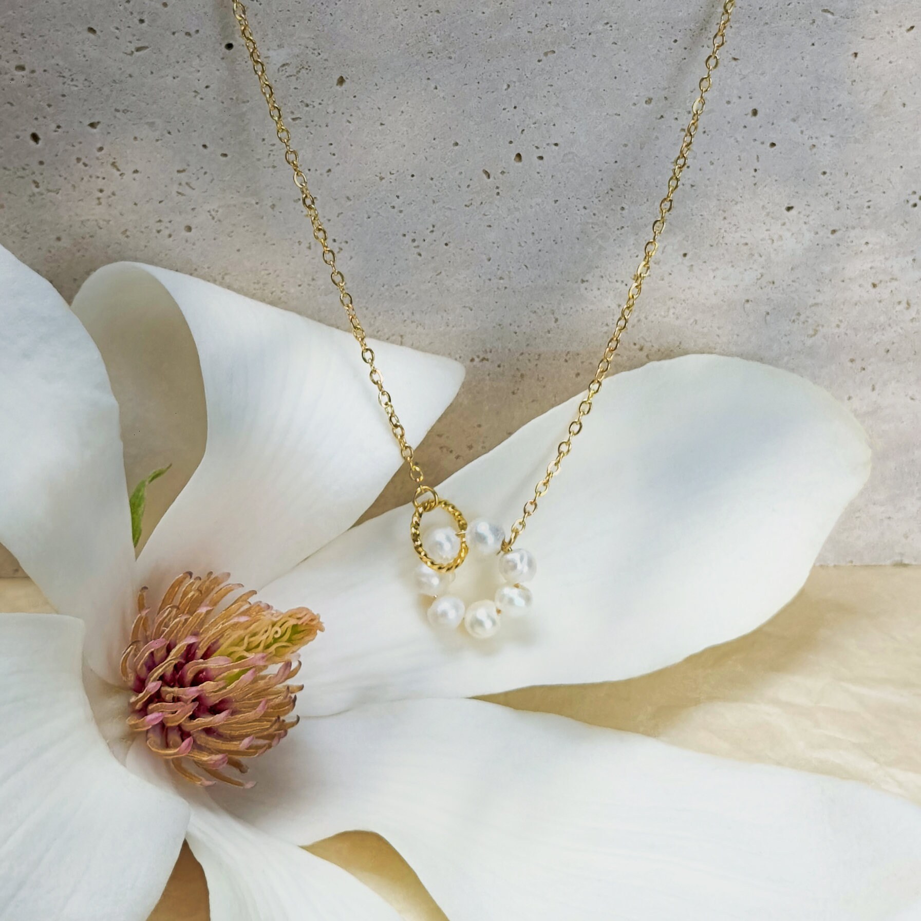 Camellia Flower Necklace & Earrings Set - Enamel Pearl Rose Charm Sterling Silver Jewelry