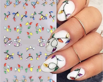 Cute 3D Nail Art Embossed Stickers Decals, String of Translucent Christmas Lights