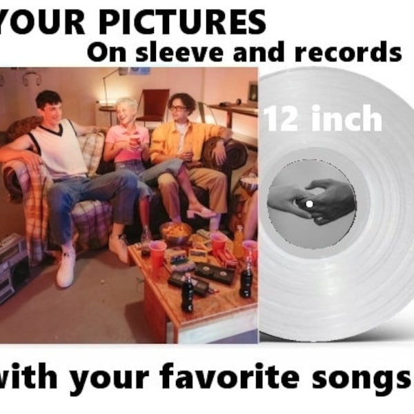 Personalized vinyl record 32 mins with the songs of your choice, custom cover and macaroons, 12", 16 mins per side