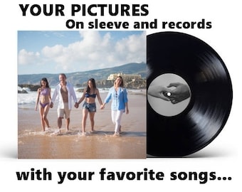 Personalized vinyl record 20 minutes with the songs of your choice, personalization of cover and macaroons, 10 minutes per side