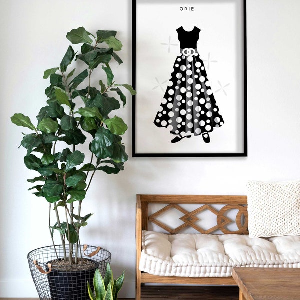 Polka Dot Dress Black Sage Pink Boho Color Fashion Wall Art Print Dorm Room, Teenage Girl Gift, Digital Download, Bedroom Cafe Decor Gallery
