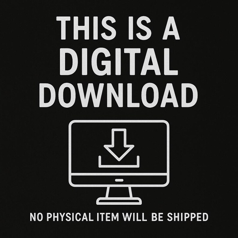 Pu&ograve; includere: Sfondo nero con testo bianco: "QUESTO &Egrave; UN DOWNLOAD DIGITALE". Sotto, un disegno a tratto bianco di un monitor di computer con una freccia rivolta verso il basso. Il testo "NESSUN ARTICOLO FISICO VERR&Agrave; SPEDITO" &egrave; sotto il monitor.