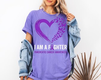 Pancreatic Cancer Awareness PNG SVG, I Am A Fighter Purple Ribbon, Butterfly Heart Cancer,  Digital Download