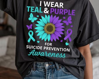 Teal & Purple Suicide Prevention Awareness Design | Sunflower Ribbon (SVG PNG JPG)