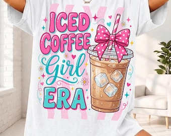 Eiskaffee Mädchen Ära PNG | Rosa Schleife Kaffeeliebhaber Grafik | Trendy Preppy Sublimation