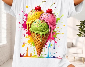 Dreifach Kugel schmelzende Eistüte PNG, bunte Sommer Dessert Clipart (digitaler Download)