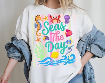 Seas The Day PNG, Ocean Sea Creatures Beach, Pun Design, Summer Sea Life Digital Download
