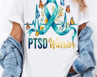 PTBS Krieger PNG, Teal Ribbon Schmetterling Herzschlag, PTBS Bewusstsein Shirt, veteran Geschenk, digitaler Download