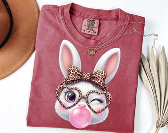 Conejito de Pascua con chicle, gafas, leopardo, conejo, conejos, arte animal de sublimación