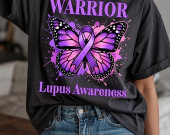 Lupus Warrior PNG Mariposa Cinta Morada Diseño de Concientización Guerrero de Enfermedad Crónica Fuerte Sobreviviente Regalo