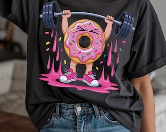 PNG de levantamiento de pesas con donut divertido – Diseño de gimnasio y fitness