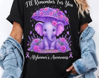 Alzheimer Awareness PNG, ich werde mich für Sie erinnern Elefant, lila Elefantenschirm Blumen Geschenk