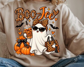 Fantasma de Halloween Boujee PNG, diseño Boo-Jee con estampado de leopardo, sublimación espeluznante