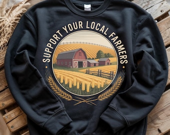 Support Your Local Farmers SVG: Farm Barn & Wheat Field (Digital Download)