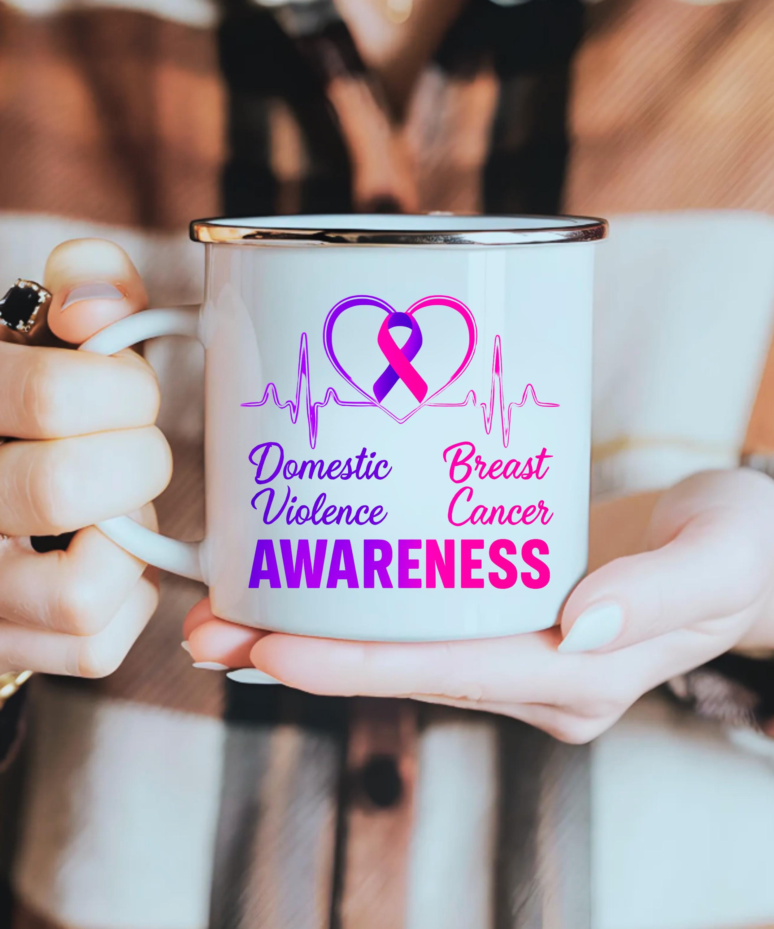 Domestic Violence & Breast Cancer Awareness Ribbon SVG | Heartbeat ...
