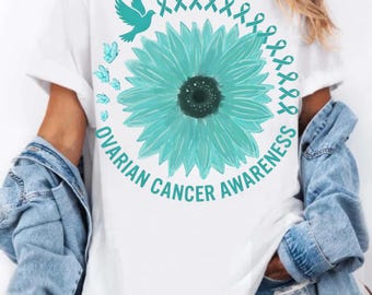 Ovarian Cancer Awareness PNG, Teal Sunflower Ribbon Design, Cancer Survivor Butterfly Gift,Digital Download