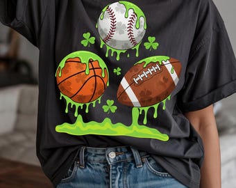 St Patrick’s Day Sports Balls PNG – Baseball Basketball Football Shamrock Green Slime Design