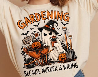 Jardinería Halloween PNG, Diseño de jardinero fantasma, Sublimación de jardinería espeluznante con humor negro