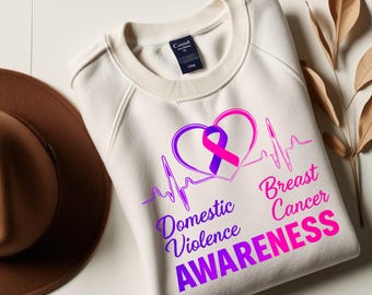Nastro di sensibilizzazione sulla violenza domestica e sul cancro al seno SVG / Grafica del battito cardiaco (download digitale)