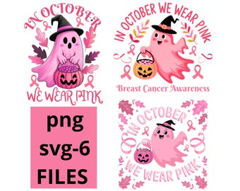 Paquete SVG de fantasma rosa para concienciar sobre el cáncer de mama: Clipart de Halloween (Descarga digital)