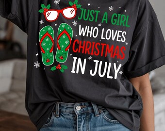 Weihnachten im Juli, Sommer-Strand-Mädchen-Design, festliche Flip-Flops (Digitaler Download)