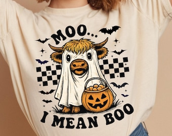 Funny Highland Cow Halloween Design: Moo Boo SVG PNG JPG (Digital Download)