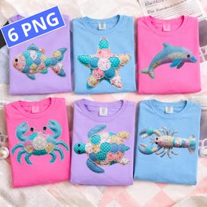 Patchwork Sea Animals PNG Bundle, Ocean Animal Clipart,Coastal Summer Sublimation Design