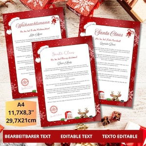 Editable Santa Claus Letter + Envelope and Letter of Wishes for Christmas, Customizable Digital Download, Christmas traditions.