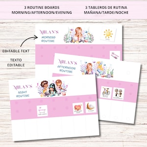 Tableau des routines quotidiennes des sirènes pour filles : 102 cartes visuelles + 12 cartes météo. Programme imprimable du matin, de l'après-midi et de la nuit. Plan de routine