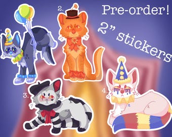 Clown Katze Aufkleber | Handgefertigte 2-Zoll-Wasserdicht-Vinyl-Aufkleber