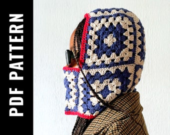 PDF File for Crochet Pattern (English and Spanish) Balaclava Pattern, Cozy Winter Warm Snowy Granny Square Knitted Balaclava Hat Cap
