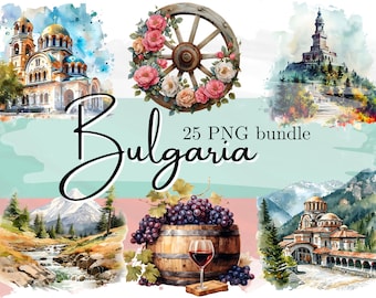 Bulgaria Watercolor Clipart, Bulgarian Landmarks, Nature Scenes (PNG)