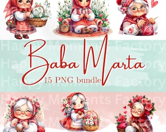 Paquete de imágenes prediseñadas de acuarela de Baba Marta, Primavera búlgara (PNG)