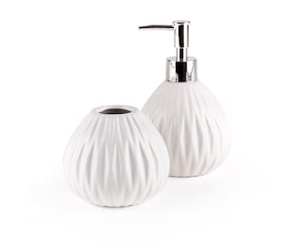 Soap dispenser and cup diamond black and white porcelain hand soap