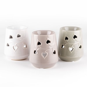 Geurlamp &quot;Kim&quot; met hart aromalamp kamergeurgeurlamp kaars hartpatroon keramiek grijs beige witte luchtverfrisser