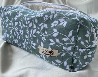 100% Cotton Muslin Makeup Bag / Velvet Inner Lining /Handmade Travel Bag / Flower Organizer Bag