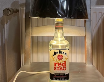 Lamp made from old whiskey bottles, Jim Beam, Jack Daniels and much more.