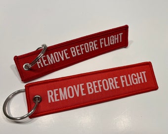 REMOVE BEFORE FLIGHT keychain red airplane pendant classic keychain pilot embroidered tactile or plain - free shipping