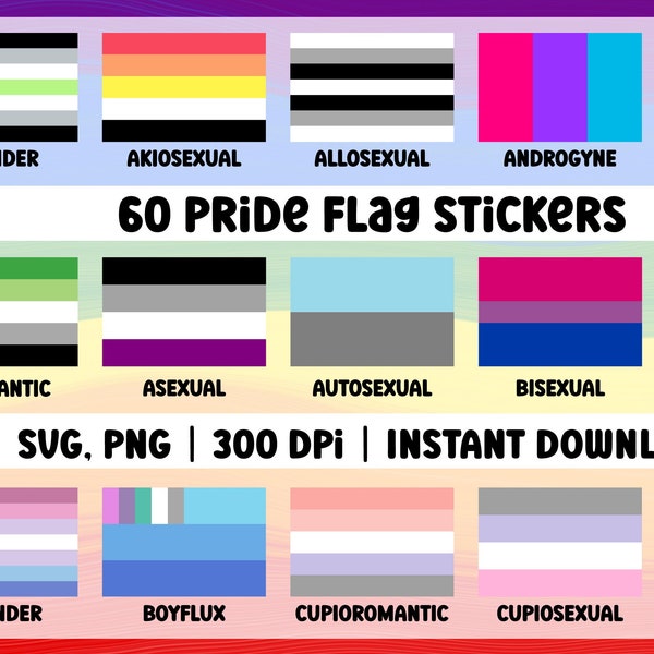 Pride Flag Sticker Bundle, LGBTQ Stickers, Queer Sticker Bundle, Sticker SVG PNG, lgbtq gift