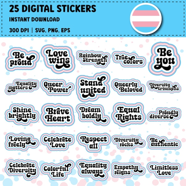Transsexual Pride Sticker Instant Download, 25 Inspirational Designs in PNG & SVG, Ideal for T-Shirts, Mugs, Creative Gift,