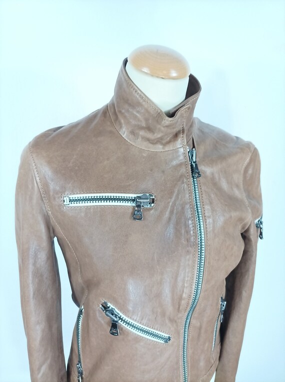 DOLCE & GABBANA Vintage Women Lamb Leather Biker Jacket Medium 