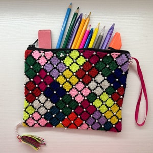 Bolso bordado a mano, regalo de Navidad, bolso clutch bordado a mano, bolso clutch hecho a mano, bolso Colorful Cross Stitch Ason Design