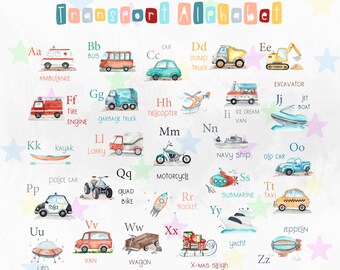 Transport Alphabet Print, Vehicles ABC Print, Boy PlayRoom Wall Art, Boy Nursery Decor, Classroom Prints, Learning Poster, DIGITAL DOWNLOAD