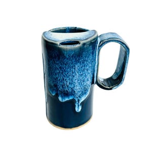 16 ounce Travel Mug – Handmade Stoneware Pottery Tumbler with Handle and Built in Lid