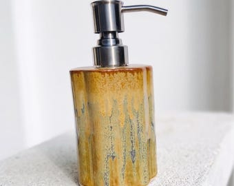 Soap Dispenser with Stainless Steel Pump - Handmade Stoneware Pottery