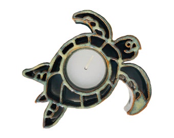 Sea Turtle Tealight Candleholder - Beach Pottery - Handmade Stoneware Pottery - Ceramic Handcrafted Gifts - Clay Home Decor - Bay Pottery