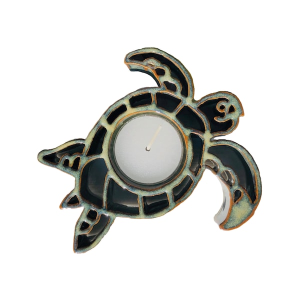 Sea Turtle Tealight Candleholder - Beach Pottery - Handmade Stoneware Pottery - Ceramic Handcrafted Gifts - Clay Home Decor - Bay Pottery