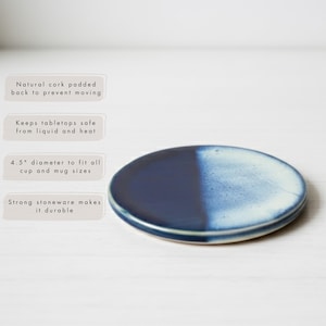 Handmade Stoneware Coaster – Glazed Ceramic Pottery, Cork Back zdjęcie 3