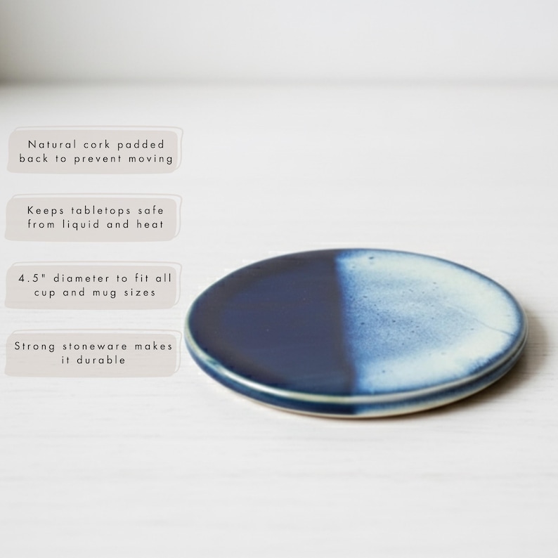 Handmade Stoneware Coaster – Glazed Ceramic Pottery, Cork Back zdjęcie 3