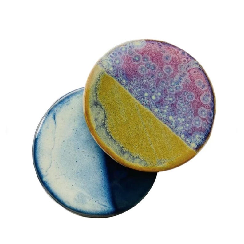 Handmade Stoneware Coaster – Glazed Ceramic Pottery, Cork Back zdjęcie 4